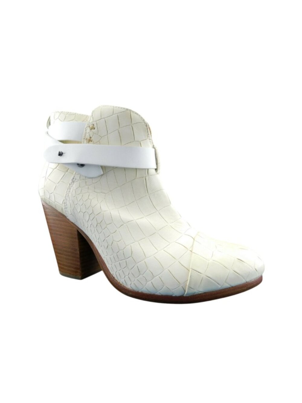 RAG & BONE Ivory Croc Print Leather Cap Toe Strapped Block Heel Booties 40